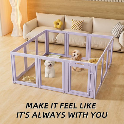 LoveTail DIY Clear Acrylic Dog Playpen House,Quick Easy Assembly and Disassembly,Strong Floor Suction,Indoor and Outdoor Use,Easy Cleansing Puppy Fence (Purple, 23.6" H, 10PCS)