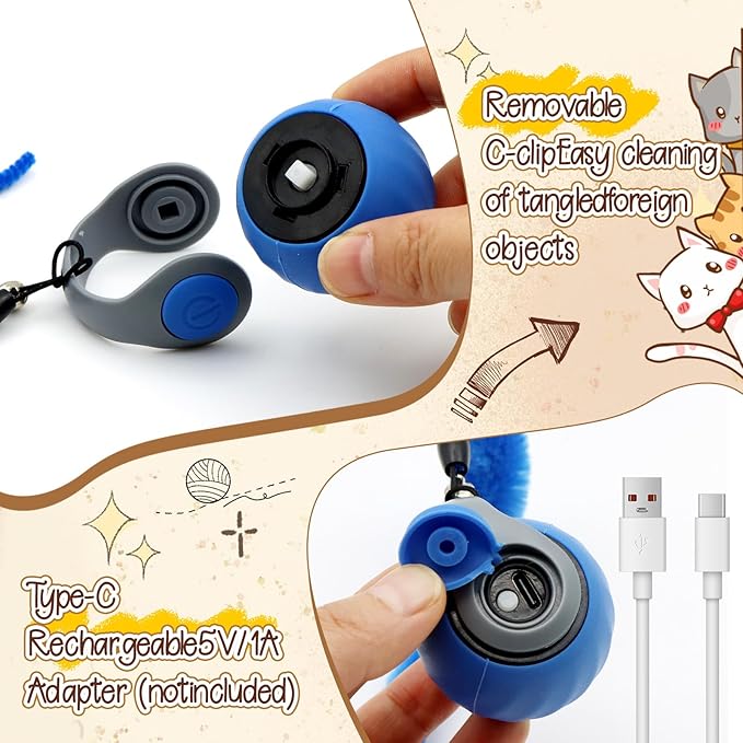 CONAMEI 2PCS Interactive Cat Toys Ball,Newly Upgraded Speedy Tail Cat Toy with USB Charging,Automatic Smart Interactive Cat Toys for Indoor Cats with 6 Tails-Blue&Red