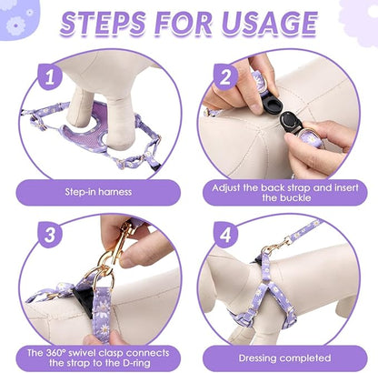 SlowTon Small Dog Harness - No Pull Dog Harness and Leash Set, Soft Mesh Lightweight Puppy Vest Harnesses, Adjustable Pet Harnesses for XXS XS Small Medium Easy Walk Hiking (Purple, XS)