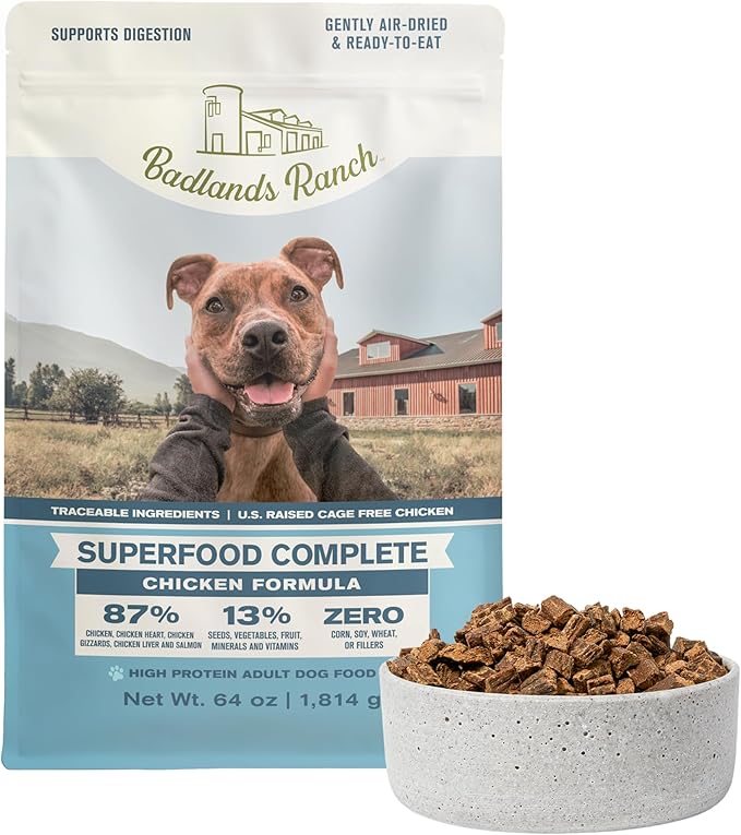 BADLANDS RANCH by Katherine Heigl – Superfood Complete Air-Dried Chicken Dog Food – High Protein with Superfoods for Daily Wellness & Consistent Nutrition – 64 oz