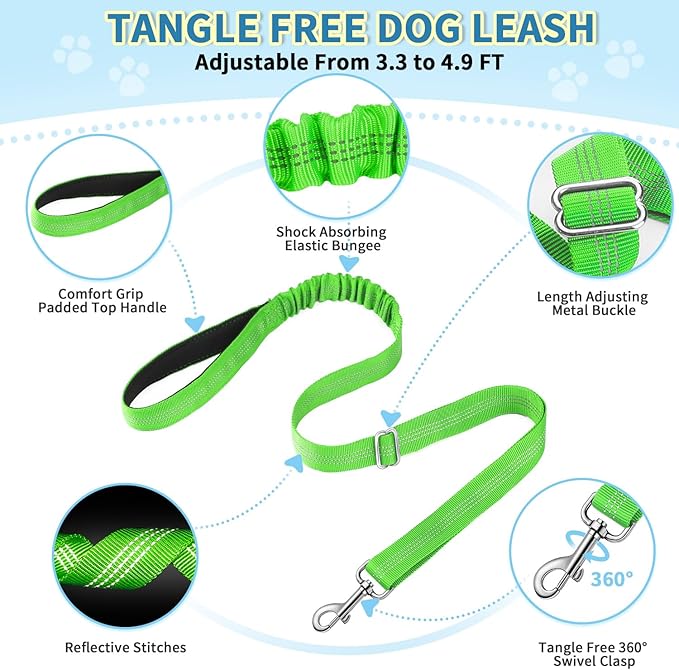 Lukovee No Pull Dog Harness and Leash Set, Soft Padded Small Dog Harness, Neck & Chest Adjustable Reflective Vest Puppy Harness with 4ft Lightweight Anti-Twist Dog Leash for Small Dogs (XXS, Green)