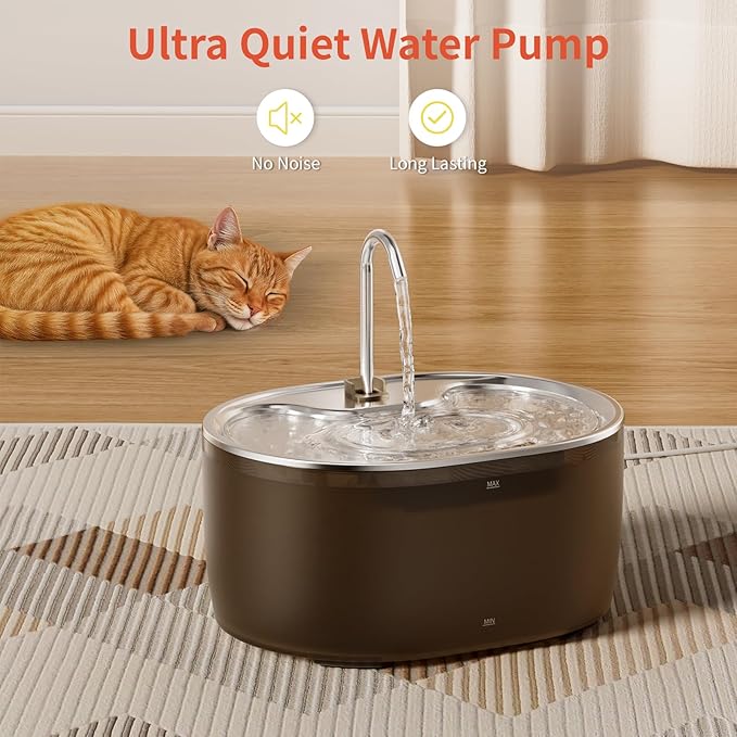 Cat Water Fountain, 3.2L Automatic Cat Fountains for Drinking with Faucet Design, Super Silent Pet Drinking Dispenser with Water Level for Cats, Dogs, Multiple Pets (Black, 3.2L)