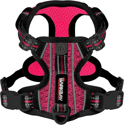 BARKBAY Dog Harness No Pull with ID Tag Pocket - Heavy Duty, Reflective, Easy Control for Large Dogs(Pink/Black,M)