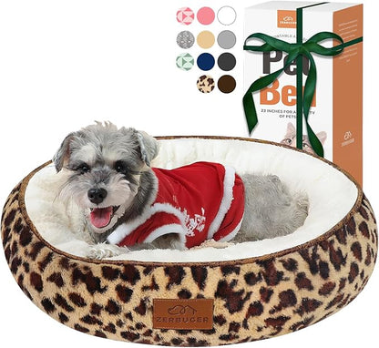 Zerbuger Cat Bed, 23In Dog Beds for Small Dogs, Calming Cat & Dog Beds for Indoor Pets, Pet Beds Comfortable Donut Round Ultra Soft (Leopard, Medium 23in)