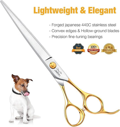 JASON 7.5" Dog Grooming Scissors Cats Trimming Shears Professional Pets Scissor Kit for Right Handed Groomers Gold Sharp Shear Christmas Gift