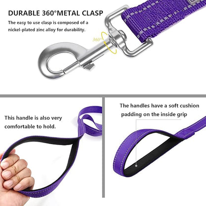 Dog Leash 6 FT Padded Handle Nylon Reflective Dogs Leashes for Large Dogs Purple