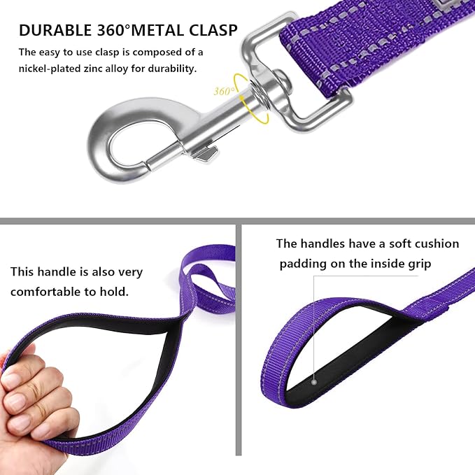 Dog Leash 6 FT Padded Handle Nylon Reflective Dogs Leashes for Small Dogs Puppy Leashes Purple