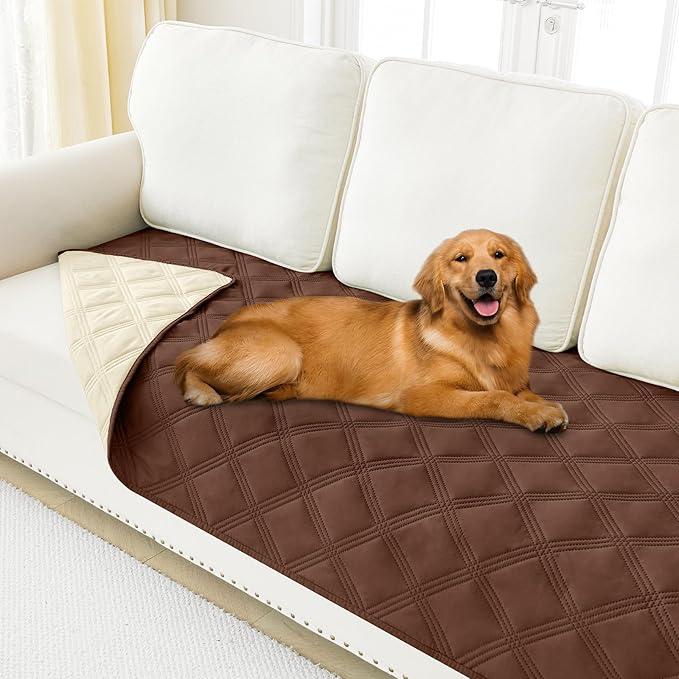Smiry Waterproof Dog Bed Cover Blanket 40x80, Soft Reversible Pet Blanket, Washable Leakproof Cats Dogs Couch Cover for Sofa, Couch, Furniture, Lattice, Brown/Beige