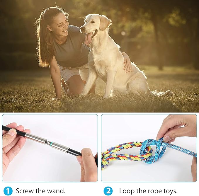 DIBBATU Flirt Pole for Dogs Interactive Dog Toys for Large Medium Small Dogs Chase and Tug of War, Dog Teaser Wand with Lure Chewing Toy for Dog Outdoor Exercise 1 pcs