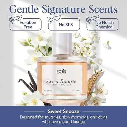 Posie Pets Dog Cologne Spray with Long Lasting Jasmine, Musk, and Vanilla Scent - Vegan Alcohol-Free Pet Deodorizer for Smelly Dogs - Water-Based Luxury Puppy Grooming Fragrance - Sweet Snooze, 100ml