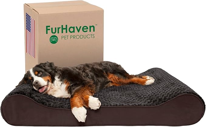 Furhaven Cooling Gel Dog Bed for Extra Large Dogs w/ Removable Washable Cover, For Dogs Up to 180 lbs - Ultra Plush Faux Fur & Suede Luxe Lounger Contour Mattress - Chocolate, Giant/XXXL