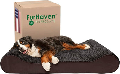 Furhaven Cooling Gel Dog Bed for Extra Large Dogs w/ Removable Washable Cover, For Dogs Up to 180 lbs - Ultra Plush Faux Fur & Suede Luxe Lounger Contour Mattress - Chocolate, Giant/XXXL