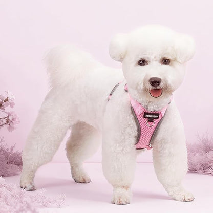 Small Dog Harness and Leash Set，No Pull Adjustable Pet Harness for Small Dogs ，Breathable Mesh Reflective Dog Vest Harness (Pink, M)
