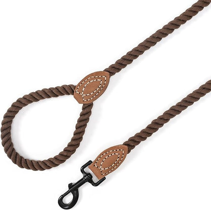Mile High Life Dog Leash, Braided Cotton Rope Leashes with Leather Tip - Heavy Duty Metal Clasp, 5FT, 1/2" Thick - Wedding, Walking & Training Leash for Small Medium Large Dogs (Dark Brown)