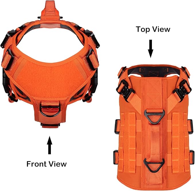 ICEFANG GN3 Tactical Dog Harness with 6X Buckle,Dog Molle Vest with Handle,3/4 Body, Hook and Loop Panel for ID Patch,No Pulling Front Clip (XL (Neck 19"-29"; Chest 31"-40"), Safety Orange)