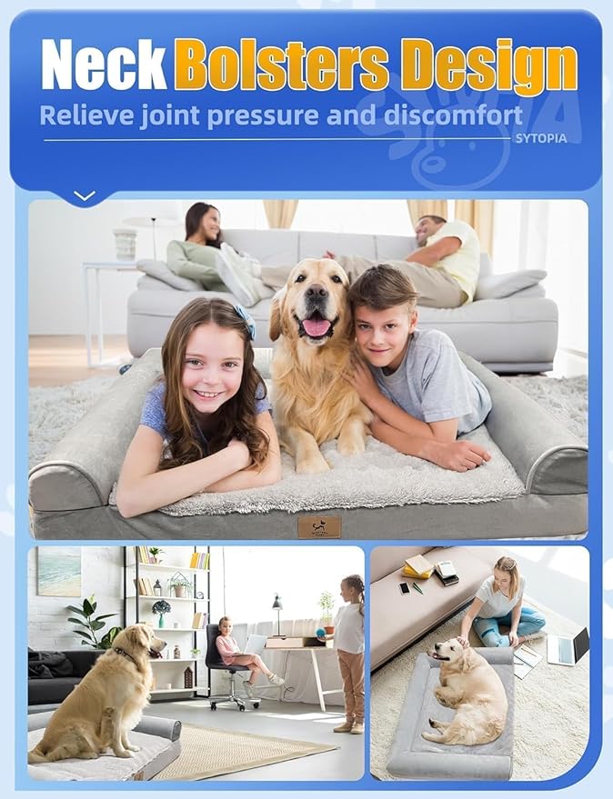 Sytopia Chew Proof Dog Beds for Large Dogs Washable Orthopedic, Indestructible Dog Bed 42 Inch Extra Large with Removable Cover and Anti-Slip Bottom - XL