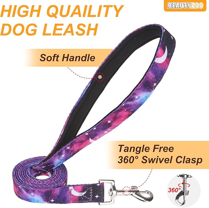 BEAUTYZOO No Pull Dog Harness and Leash Set for Large Dogs, Adjustable Dog Vest Harnesses with 2 Metal Leash Clips, Reflective Oxford No Choke Escape Proof Step in Pet Vest with Handle, Purple L