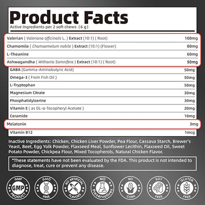 POPPAW Melatonin for Dogs, Calming Chews with Valerian Root & L-Theanine for Sleep Aid & Emotional Support, Calming Treats for Stress Anxiety Relief, Thunder, Fireworks, Barking, Chicken Flavor, 90Ct