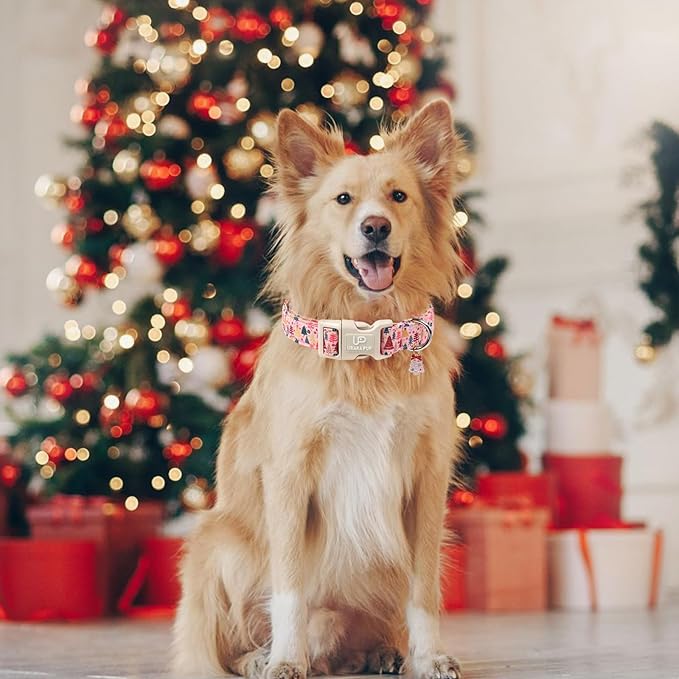 Christmas Dog Collar, Pink Christmas Tree for Dogs, Adjustable Pet Collar with Cute Xmas Tree Pendant, Festive Winter Dog Accessories for Small Medium Large Dogs XS
