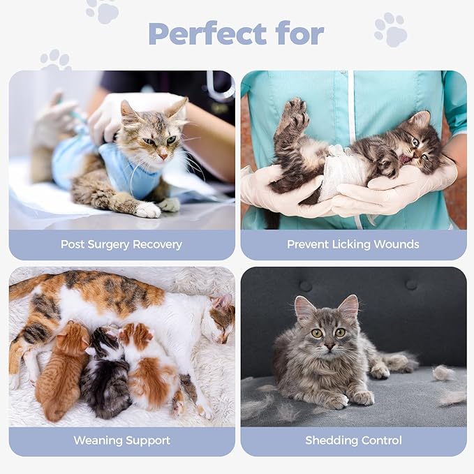 Avont Cat Recovery Suit Post-Surgery Onesie, Breathable Cone-of-Shame Alternative Bodysuit for Spayed Female Kittens, Skin Abdonminal Wound Care -Grey(M)