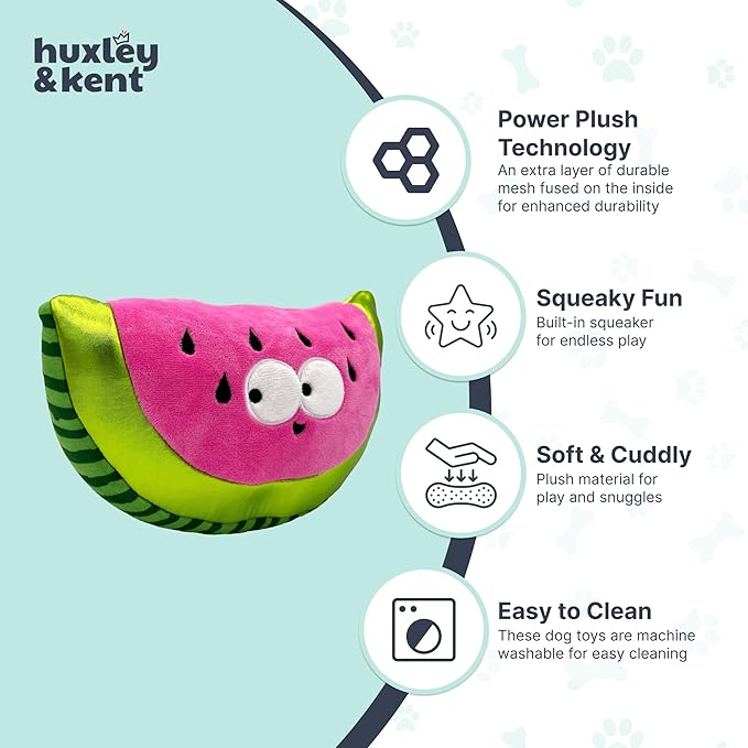Huxley & Kent Funny Dog Toy w/Squeaker – Power Plush Squeaky Dog Toys for Small, Medium & Large Dogs – Soft Stuffed Animal for Indoor Play & Fetch - Fetchies® Walter Melon, Large