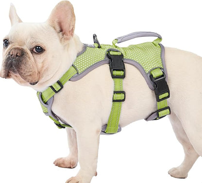 Huntboo Escape Proof Dog Harness, Escape Artist Harness, Reflective Dog Harness with Handle, Durable,Adjustable Vest for Small Medium Large Dogs Walking, Training, and Running Gear(Green,L)