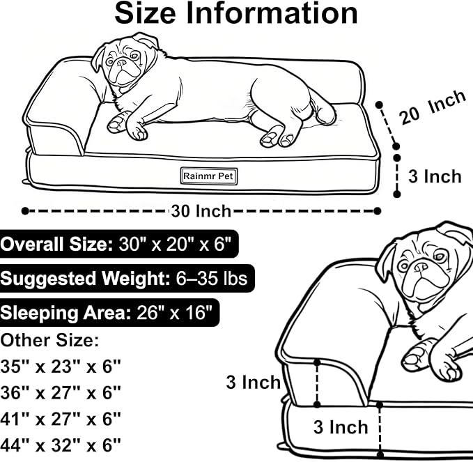 Rainmr Orthopedic Dog Bed for Small and Medium Dogs, Memory Foam Pet Bed with Washable Removable Cover, Nonskid Bottom, Waterproof, for Indoor, Outdoor, Crate ＆ Car Use, 30x20x6 Inches, Brown Grey