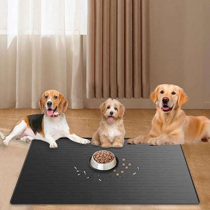 40"x30" Extra Large Silicone Pet Food Mat, XXL Pet Feeding Mat with Raised Edges, Waterproof Dog Bowl Mat for Food and Water, Cat and Dog Placemat for Floors, Dark Gray