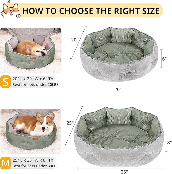 Calibonbon Dual-Sided Pet Bed for Medium Dogs & Large Cats, Reversible Dog Bed with Warm Plush & Cool Oxford Fabric, Ultra-Comfort Supportive Washable Cat Bed, Non-Slip Bottom, Grey 25x25 Inch