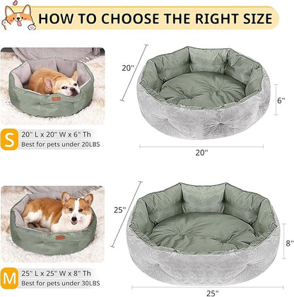 Calibonbon Dual-Sided Pet Bed for Medium Dogs & Large Cats, Reversible Dog Bed with Warm Plush & Cool Oxford Fabric, Ultra-Comfort Supportive Washable Cat Bed, Non-Slip Bottom, Grey 25x25 Inch