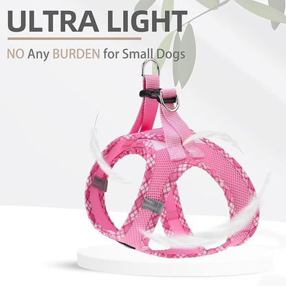 PUPTECK Dog Harness and Leash Set for Small Medium Dogs No Pull Step-in Soft Mesh Puppy Cat Vest Harnesses Reflective at Night, Pink L