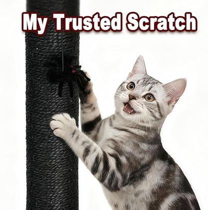 VIEFIN Gothic Cat Scratching Post with Bed, 34" Tall Cat Scratcher for Indoor Cats - Modern Sisal Scratch Post with Spider Dangling Toys for Kittens and Adult Cats