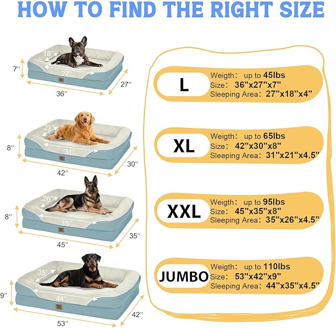 Washable Orthopedic Large Dog Bed - Removable Orthopedic Dog Bed XL with Bolster Extra Large Dogs Beds with Washable Cover Non-Slip Bottom