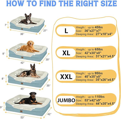 Washable Orthopedic Large Dog Bed - Removable Orthopedic Dog Bed XL with Bolster Extra Large Dogs Beds with Washable Cover Non-Slip Bottom
