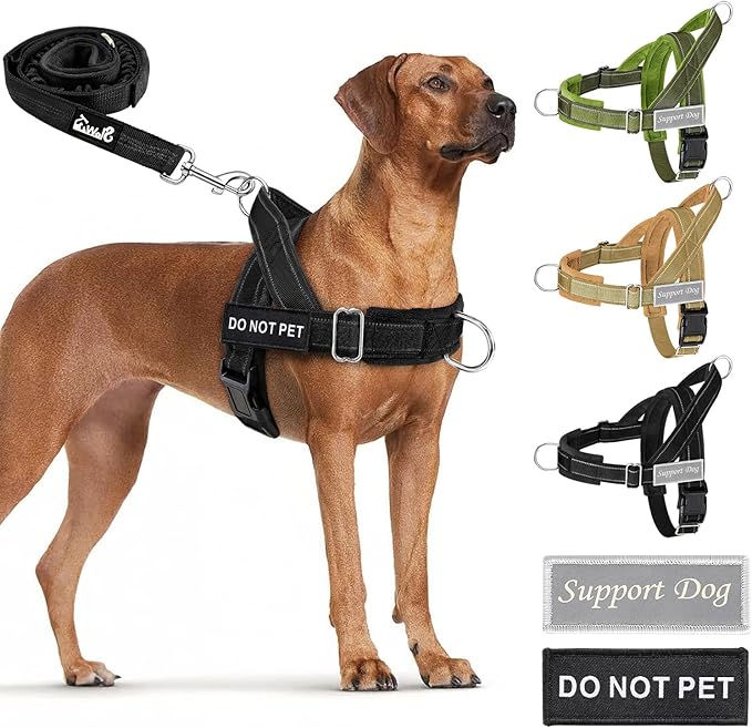 SlowTon No Pull Dog Harness - Heavy Duty Dog Harness and Leash Set for Medium Large Dogs, Reflective Tactical Harness with Soft Padded and Front Clip for Easy Walk and Training (Black S)