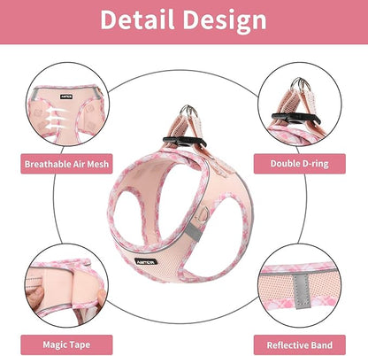 AMTOR Small Dog Harness with Leash Set, No Escape Easy Walk Puppy Harnesses for Training Walking, Step-in Reflective Soft Dogs Vest for XS S Medium Extra-Small Large Sized Dog(Pink,S)