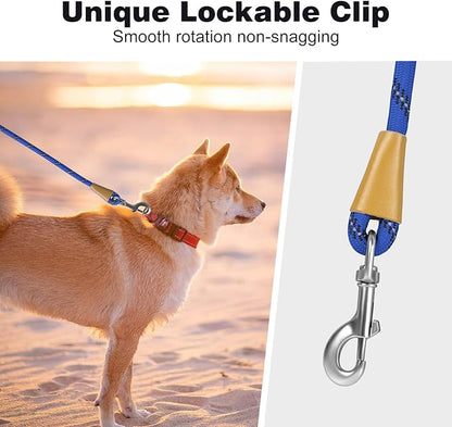 lynxking Rope Dog Leash 6 FT with Comfortable Padded Handle, Highly Reflective Threads Leash for Small Medium Large Dogs (Blue, Large 1/2in x 6ft-Rope Clasp)