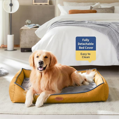 Tidore Orthopedic Dog Beds for Medium Dogs, Durable Egg Crate Foam Sofa Dog Bed wit Washable Removable Cover,Waterproof Lining,Pet Bed for Large Dogs (Mustard Yellow, 39.4" L x 31.5" W x 7.4" Th)