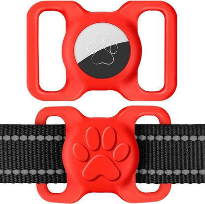 Dynmeow Dog Cat Collar Holder Compatible with Airtag, Anti-Lost Silcione Holder for 1.2 and 1.5 inch Wide Collar, Red, L(1 Pack)