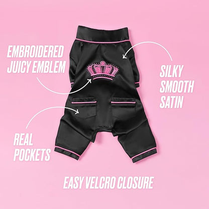 Juicy Couture Silky Satin Pajamas for Dogs and Cats - Black - Extra Small/Small Pet PJs