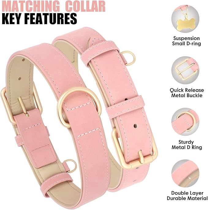 Beirui Soft Padded PU Leather Dog Collar and Leash Set, Durable Dog Leash and Collar Set with Metal Buckle, Breathable Pet Collars with 4FT Leash for Small Dogs(Pink, Neck 10-13")