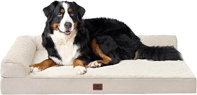 EHEYCIGA XXL Dog Bed Memory Foam, Orthopedic Giant Dog Bed Jumbo with Washable Removable Cover, Waterproof Pet Sofa Couch with Nonskid Bottom, 48x35x7.5, Beige