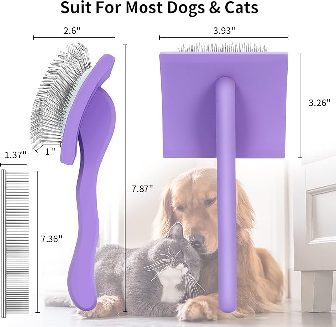 Slicker Brush for Dogs, Large Dog Brush to Long Haired Dogs for Goldendoodles Poodles Doodles Bernedoodles, Long Pin Grooming Kits to Dematting & Reducing Tangles and Fluff, Purple