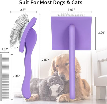 Slicker Brush for Dogs, Large Dog Brush to Long Haired Dogs for Goldendoodles Poodles Doodles Bernedoodles, Long Pin Grooming Kits to Dematting & Reducing Tangles and Fluff, Purple