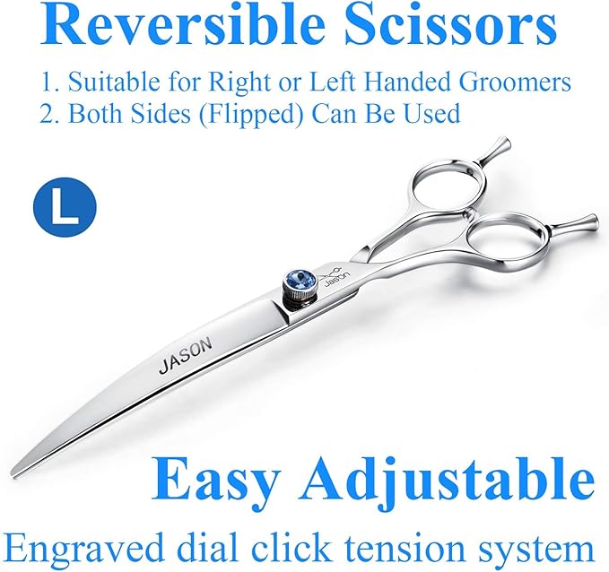 JASON 7" Curved Dog Grooming Scissors, Cats Grooming Shears Pets Trimming Kit with for Left Handed Groomers, Sharp, Comfortable Shear Christmas Gift