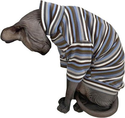 Vintage Stripes Sphynx Hairless Cats Shirt Cotton Cat Turtleneck Pet Clothes Kitten T-Shirts with Sleeves for Sphynx Cats (Storm, Medium)