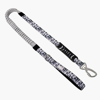 DF Co. Bungee Dog Leash | Strain Free & Shock Resistant for Control | Neoprene Padded Handle, Heavy-Duty Carabiner Clip, and D-Ring | Grey Camo, Size Regular