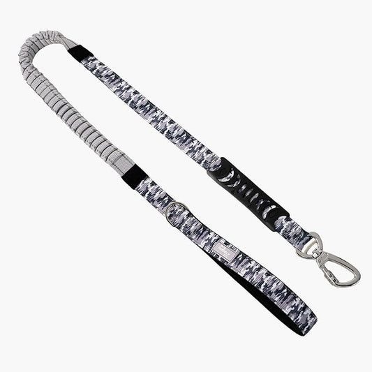 DF Co. Bungee Dog Leash | Strain Free & Shock Resistant for Control | Neoprene Padded Handle, Heavy-Duty Carabiner Clip, and D-Ring | Grey Camo, Size Regular
