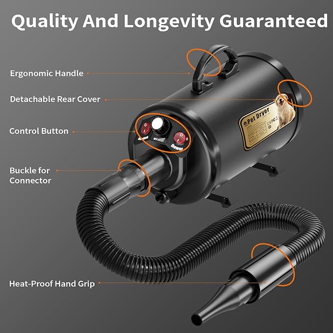 PETNF Dog Dryer for Pet Grooming, Dog Hair Dryer Blower Dog Blow Dryer High Velocity Air Forced Blow Dryer for Large Dogs,Noise Reduction Pet Hair Dryer 3.2HP Adjustable Speed Temp Dogs Grooming Bath