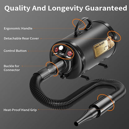 PETNF Dog Dryer for Pet Grooming, Dog Hair Dryer Blower Dog Blow Dryer High Velocity Air Forced Blow Dryer for Large Dogs,Noise Reduction Pet Hair Dryer 3.2HP Adjustable Speed Temp Dogs Grooming Bath